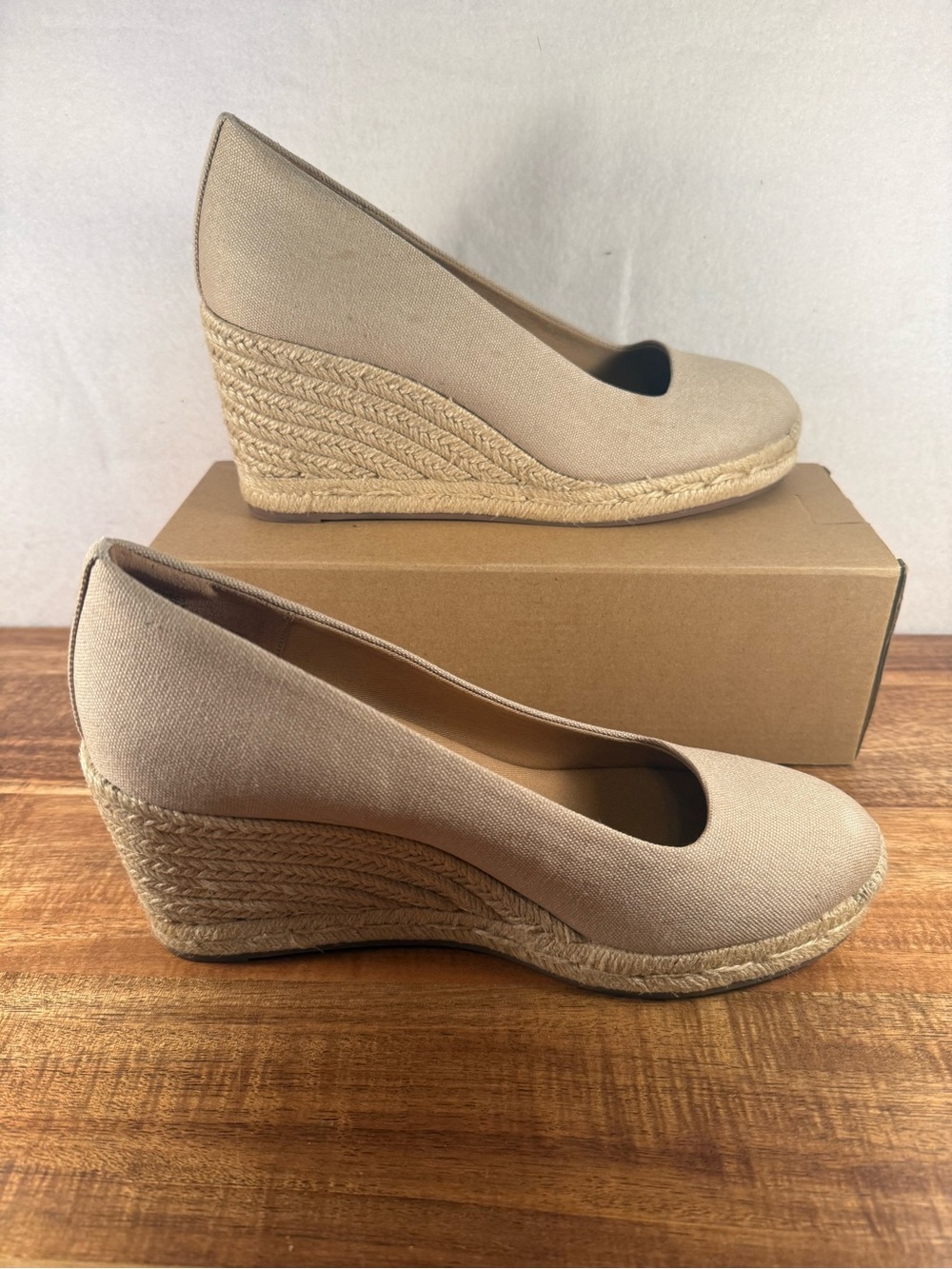J. Crew Canvas Espadrille Wedges Light Tan Size 7
